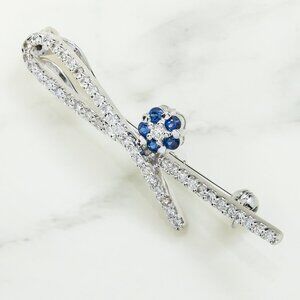 14k White Gold Diamond and Sapphire Pin